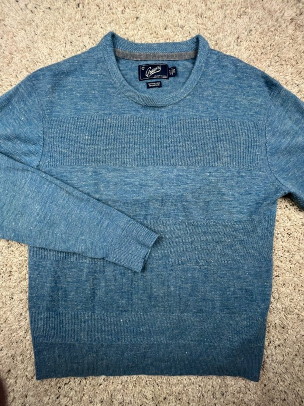 Vtg GRAYERS Clothiers Sweater Mens Medium Blue Linen Wool Blend Pullover L/S
